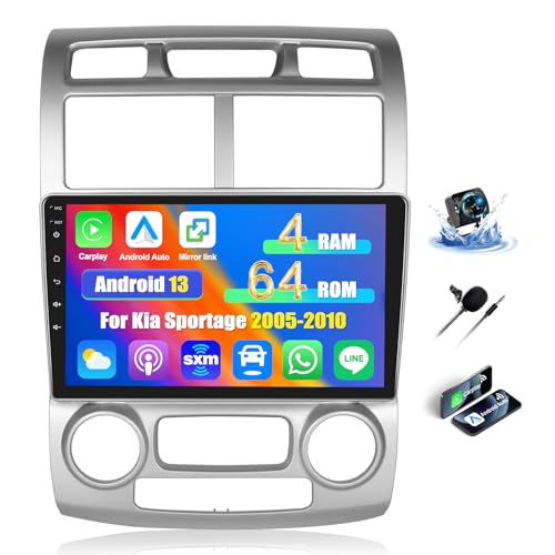 OiLiehu 4+64GB Android 13 2 DIN Carplay Android Auto Autoradio para Kia Sportage 2005-2010 Pantalla Radio Coche 9 Pulgadas con Mirror Link Bluetooth FM/RDS GPS WiFi SWC EQ Camara Marcha Atras