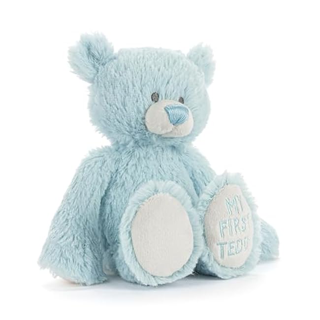 DEMDACO Welcome to The World, Mini 7.5 x 6.5 Inch, Ultra Soft Polyester, Huggable, Cuddly, Toy, Stuffed Plush Animal, Blue, My First Teddy Bear