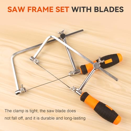 VOBOR Laubsäge, Dekupiersäge mit Holzgriff und 5 Sägeblätter, 360 Grad drehbar, Verstellbare Laubsägen, Metallsäge Bogensäge für Metall und Holz (S)