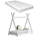 Produktbild [en.casa] Kinderbett Weiß mit Matratze 80x160cm Tipi-Design Kiefernholz Bett Holzbett Hausbett Kaltschaummatratze Öko-Tex Standard 100 Allergikergeeignet Atmungsaktiv