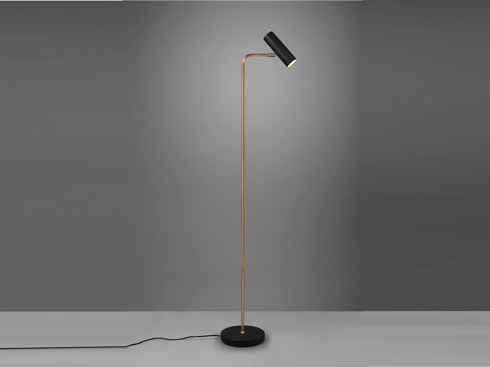 Stehlampe aus Metall Schwarz Messing mit schwenkbarem Spot, Höhe 151cm