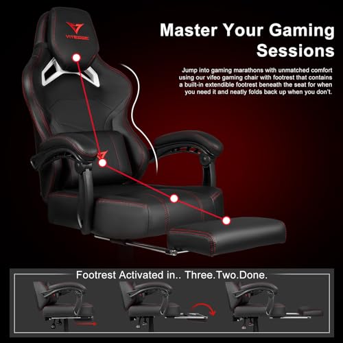 Big and Tall Gaming Chair for Adults with 400lb Capacity: Black+Red