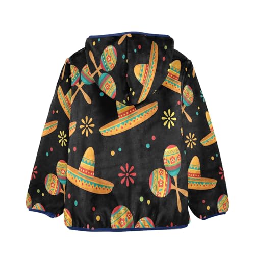 Mexican Hats Maracas on Black Toddler Fleece Jacket Girl Boys Hooded Fleece Jacket Coat Warm Outwear Zip-up 3-10T2