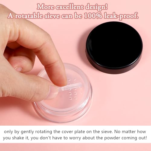 2pcs 10ml/0.34oz Plastic Empty Travel Small Loose Powder Compact Refillable Loose Powder Containers Reusable No Leak Compact with Rotatable Sifter and Black Screw Lid4