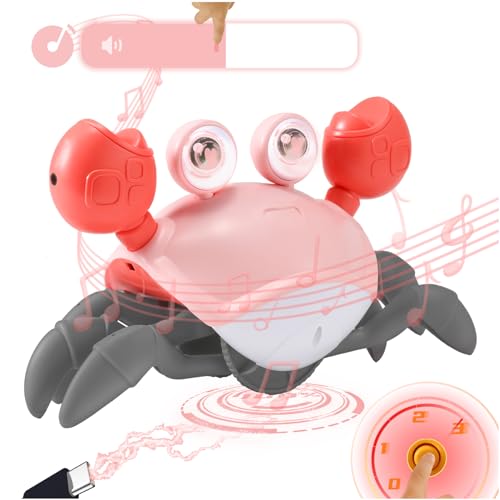 Image of Pink Crawling Crab Toy 2.0 - Running Cute Sensory Crab Infant Girl month Gift Development Learning Crawl Baby - Voice&Rate Control - Automatic inductive obstacle avoidance - Music&Light