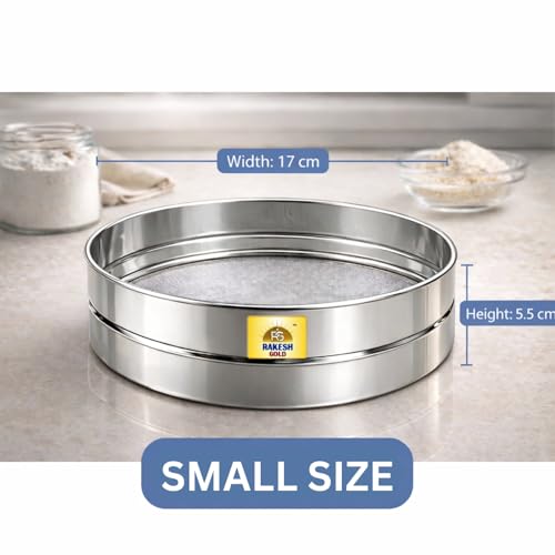 Image of Rakesh Gold Large Stainless Steel Atta & Suji Chalni | Fine Mesh Steel Sieve | Heavy Duty Food Grade Kitchen Channi | Premium Stainless Steel Flour Sieve (Small Size, Atta and Suji CHALNI)