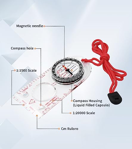 Sumoom Orienteering Compass Camping Survival Compass Gearfor For Hiking, Camping,Backpacking, Outdoor Activities - Best Survival Gifts Pack Of 2 (Style D), Transparent With Black #TOP6