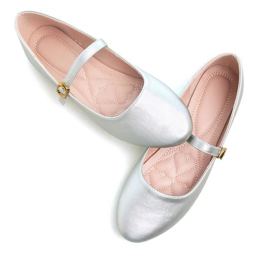 JiangWei Shu Women's Round Toe Ballets Comfortable Flats Ankle Strap Mary Jane Dress Shoes for Women3