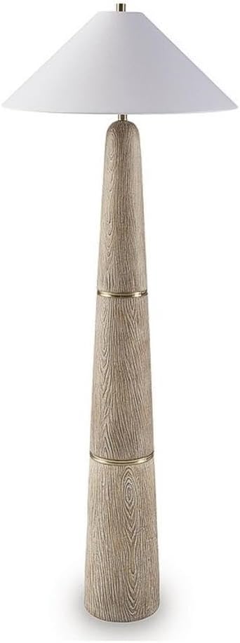 BOWERY HILL Modern Floor Lamp, Polyresin and Metal Construction, Faux Wood Brown Finish with Goldtone Accents, 3-Way Adjustable Lighting, Drum Hardback Shade, 26" W x 26" D x 69.75" H