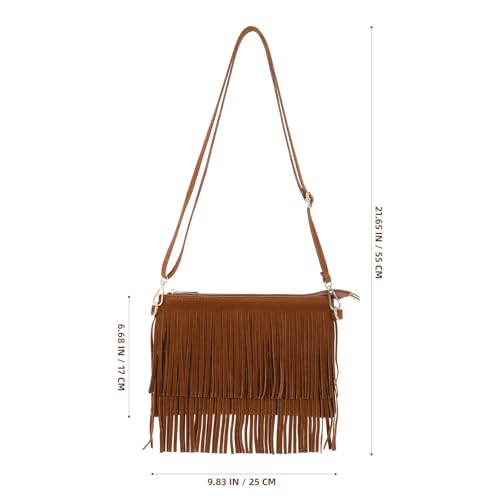 Bolso bandolera vintage con flecos en marrón miniatura 4