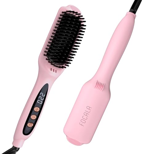 FOCALA Hair Straighteners Brush Heated Straightening Brush - Ceramic Negative Ionic Brush Straightener for Straightening and Smoothing Hair - Reduce Frizz 30s Fast Heating Dual Voltage 100-240V
