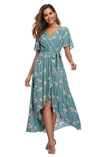 Image of VintageClothing Women's Wrap V Neck Floral Summer Dresses High Low Maxi Casual