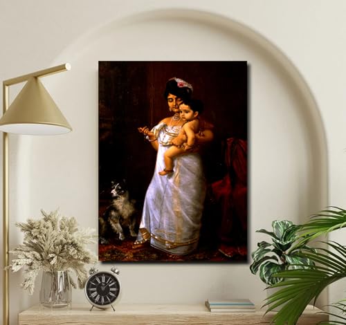 Image of Sikhash Raja Ravi Varma Canvas Paintings Classic Art, Indian Art, Famous Artist, Wall Painting for Living Room, Bedroom, Office, Unframed, Multicolor Fabric Size - 12x8 inches (30x20 cms, Here Comes Papa)