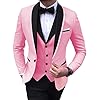 Heren 3 stuks Slim Fit Sjaal Revers Solid Prom Tuxedos Wedding Grooms (Blazer + Vest + Pants) (Kleur : Pink, Maat : 46)
