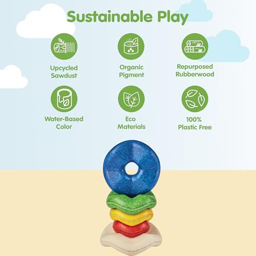 Image of PlanToys Wooden Wave Stacker | Montessori Stacking Toy for Imaginative Play, Fine Motor Skills and Coordination | Eco Friendly Baby Toy for Sensory and Problem Solving Development