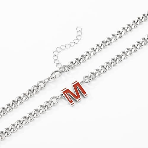 Football Necklaces for Boys Stainless Steel Initial Necklace with Letter A-Z 6.5mm Cuban Chain Gifts for Him Boys Men Teens 16+2 Inches