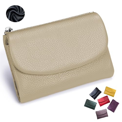 JoyfullyGo Unisex Pebble Real Leather RFID Wallet for Women & Men with Card Slots, Coin Purse & Cash Pocket, Genuine Leather Slim Minimalist Bifold Wallet (G)