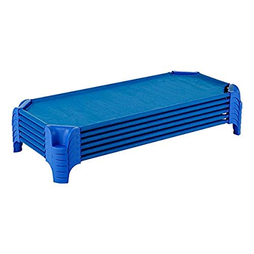 Image of Sprogs Heavy-Duty Stackable Standard Size 52 inchL Daycare Cots for Kids and Toddlers, Stacking Preschool Classroom Kids Cots for Sleeping, Resting, Naptime, Pack of 6, Blue
