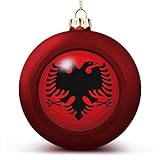 Yelolyio Albanien Flagge Weihnachtskugel Ornament Albanien Weihnachtsbaum Anhänger Hängende saisonale Urlaubsdekoration für Zuhause Bauernhaus Weihnachtsdekoration