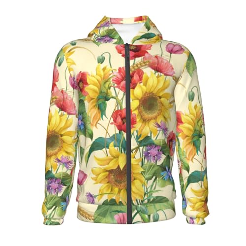 Sunflower Cornflower Poppy Kids Pullover Hoodies Boys Zip Up Sweatshirts Girls Athletic Clothes with Pocket2