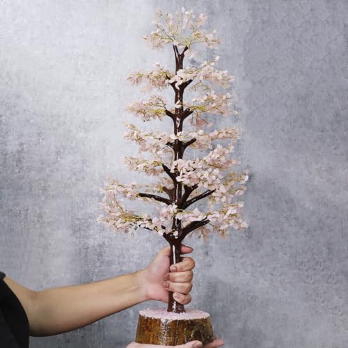 Image of Rose Quartz Crystal Tree (1500 Beads) Home Decor for Living Room & Spiritual Show Pieces | Handmade Gemstone Showpiece for Aesthetic Home Decoration & Gifting | Feng Shui M-Seal Tree