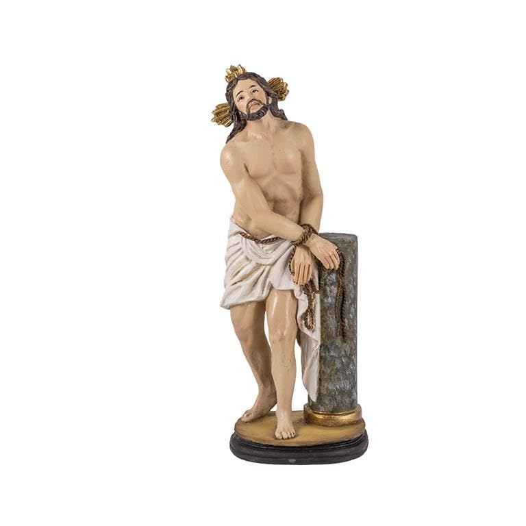 Figura de Jesus Atado a la Columna representando la flagelacion de Resina Pintado a Mano de 21 cm