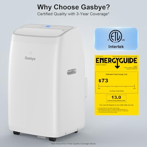 Image of Gasbye Dual Hose Portable Air Conditioner, [2026 Upgraded] Full DC Inverter Compressor, Energy-Saving 13.0 CEER, Low Noise (45dB), Cools Room up to 550 Sq.Ft., Backlit Remote Control, 15,000BTU, White