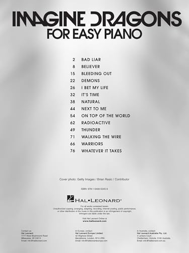 Imagine Dragons for Easy Piano – Sheet Music Songbook | 14 Modern Pop Rock Arrangements for Beginners and Intermediate Players | Piano Music Book with Chords and Lyrics | Great for Students and Home Paperback – June 1, 2019 - Image 3