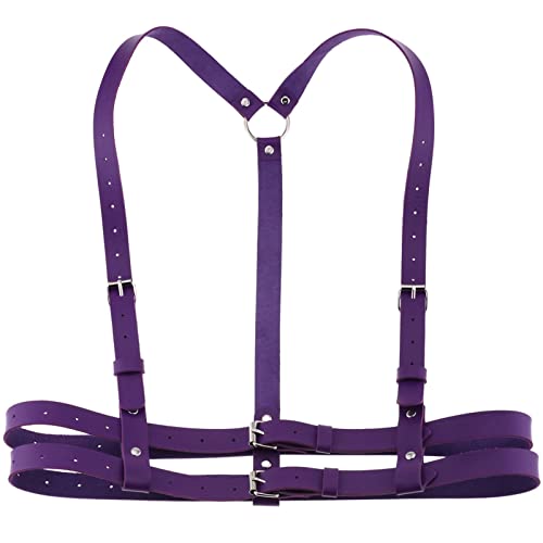 eYLun Women Leather Harness Punk Body Waist Belt - Adjustable Goth Waist Straps in Purple