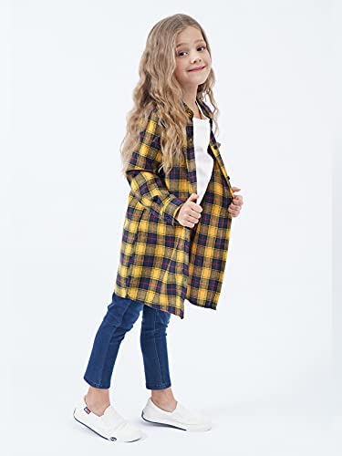 Girls Flannel Shirt Long Sleeve Girls Western Shirt Toddler Plaid Dress Girls Button Down Shirt Yellow Plaid Shirt For Girls 6-7Y #TOP3