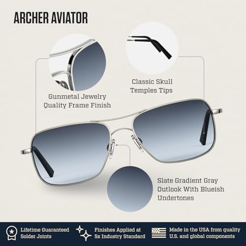 Image of Randolph Eyewear Archer Aviator Sunglasses for Men & Women - Non-Polarized & Polarized Lenses UV Protection Sunglasses