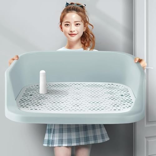 HeyDear 犬トイレトレー 壁プレート付き ペット犬用トイレ メッシュカバー 誤飲防止 尿柱 ステップ壁付トイレ 飛び散りにくい 取付簡単 水洗い可 ペットトレイ トレーニング しつける PP 犬小便器 (50X41X14cm,グレー)