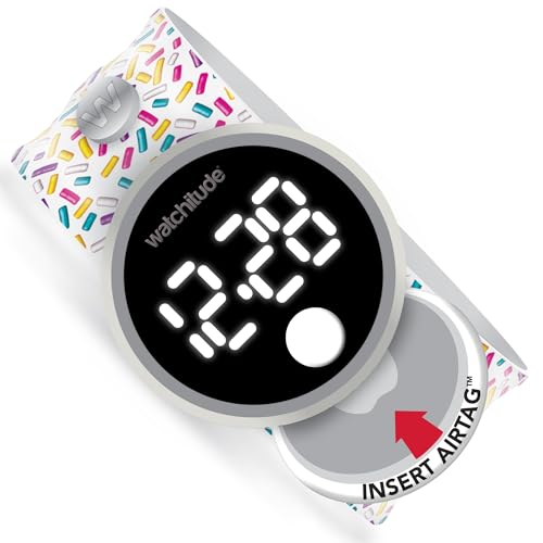 Image of Watchitude: Tag'd Trackable Watch - Sprinkles - Kids Digital Watch, Apple Airtag Compatibility, Slap Band, White LED Display, Girls & Boys, Ages 4+