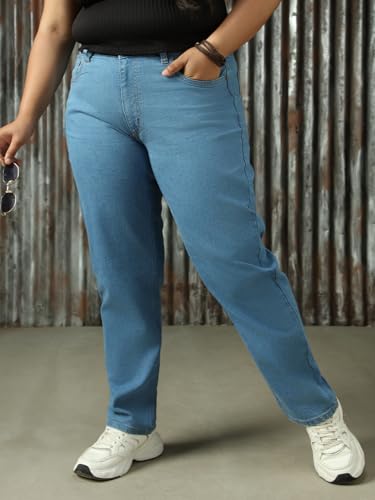 Image of High Star Women Washed Cotton Mom Fit High- Rise Jeans 49
