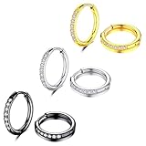 Bo Win 3 Paare Titan Edelstahl Creolen Silber Ohrringe Damen Ohrringe Diamant Brilliant Zirkonia Ohrringe Schwarz Herren Ohrringe Diamant Damen Männer Ohrringe Gold Creolen Klein Set Piercing 12MM