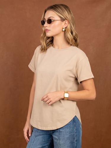 Image of JUNEBERRY Pure 100% Cotton Oversized Loose Fit Drop Shoulder Round Neck Boyfriend Fit Solid Half Sleeves T-Shirt for Women & Girls (Sizes: S to 2XL)