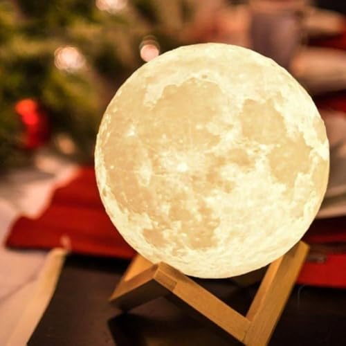 Genérico Kit 2 Luminárias Lua Cheia 3D Led Abajur 12cm Lâmpada LED Amarela Com Suporte Plástico Mont