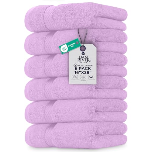 Image of DAN RIVER 6-Pack Premium Hand Towels (16x28 Inches) - 100% Cotton, Ultra Soft, Lightweight, Highly Absorbent Towels for Bathroom, Spa, Gym, Salon, Hotel, and Travel - Lavender