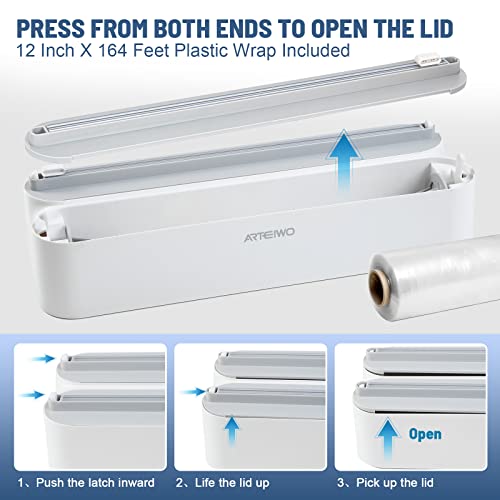 ArteiWo Magnetic Plastic Wrap Dispenser with Cutter, 3 in 1 Aluminum Foil and Plastic Wrap Organizer with Paper Towel Holder, Compatible with Cling Film, Tin Foil and Wax Paper