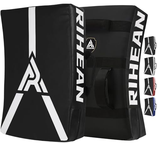 RIHEAN Martial Arts Kicking Shields - Kick Pad for Muay Thai, Taekwondo, Football, Basketball, Hockey Training - Denser Foam, Eco-Friendly PVC Leather Cover - Kick Shield Black