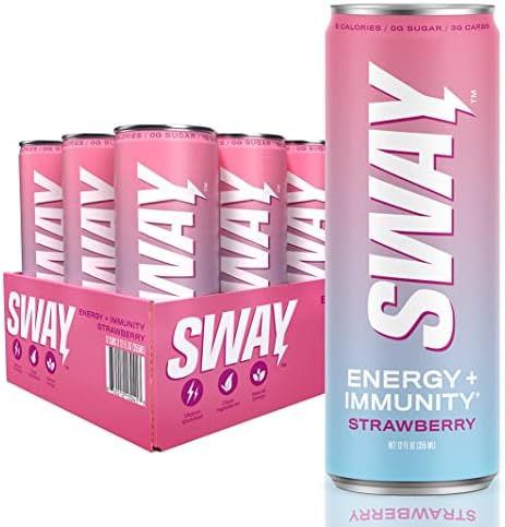 Sway Energy + Immunity Drink, Strawberry, 12 Fl Oz (12 Count), 160 mgs of Natural Energy, Daily Multi-Vitamin Enriched (A, B6, B12, C, D), Clean Ingredients, 0 Sugar, Low Calorie, Low Carbohydrates