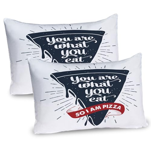 Ambesonne Funny Words Pillow Sham Set of 2, Grunge Pizza Slice with Retro Effect Humor Phrase About Fast Food, Quality Microfiber Bedding Item for All Seasons, 36