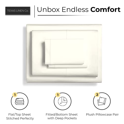 600 Thread Count 100% Cotton Sheet Cream Queen Sheets Set, 4-Piece Long-Staple Combed Pure Cotton Best Sheets For Bed, Breathable, Soft & Silky Sateen Weave Fits Mattress Upto 18'' Deep Pocket #TOP1