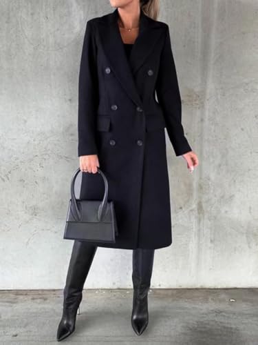 Image of IDEALSANXUN Womens Long Wool Coat Double Breasted Trench Coat Fall Winter Clothes