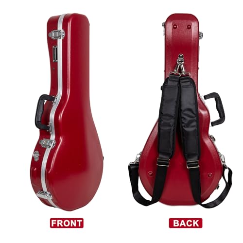 Crossrock A-Style Mandolinenkoffer | ABS-Hartschalenkoffer mit Sicherheitsverschluss, Metallfüßen und abnehmbaren Gurten – Rot (CRA862MARD)