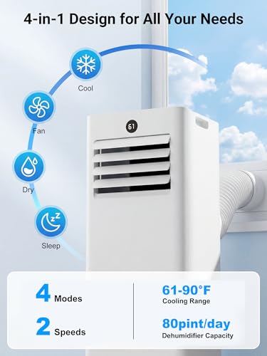 Image of MEPTY 10000BTU Portable Air Conditioners, Portable AC Unit with Dehumidifier, Sleep Mode, 24H Timer, Cools Room up to 450 sq.ft, Room Air Conditioners with Self-evaporation System for Bedroom