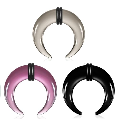 Casvort 3 PCS 14G-0G Cozy Glass Septum Stretching Kits Pincher Taper with O-Rings Buffalo Septum Retainers Hypoallergenic Fresh Stretch Body Piercing Retainers Ear Hangers