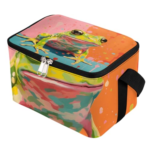 Lunch Bags for Women Men 9 Cans,Watercolor Frog Hot & Cold Food Delivery Bag Insulated Grocery Bag Insulated Lunch Box Green Frog Cooler Bag for Office Work Picnic Beach