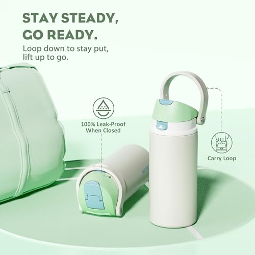 POWCAN 18 oz Steel Insulated Water Bottle: 2-in-1 Push-Button Spout & Flip Straw Lid, Leakproof, Cold 24 Hrs, Fits Car Cup Holder, Reusable Metal Sports Bottle for Travel, Gym, School (Icy Drift) — view 4