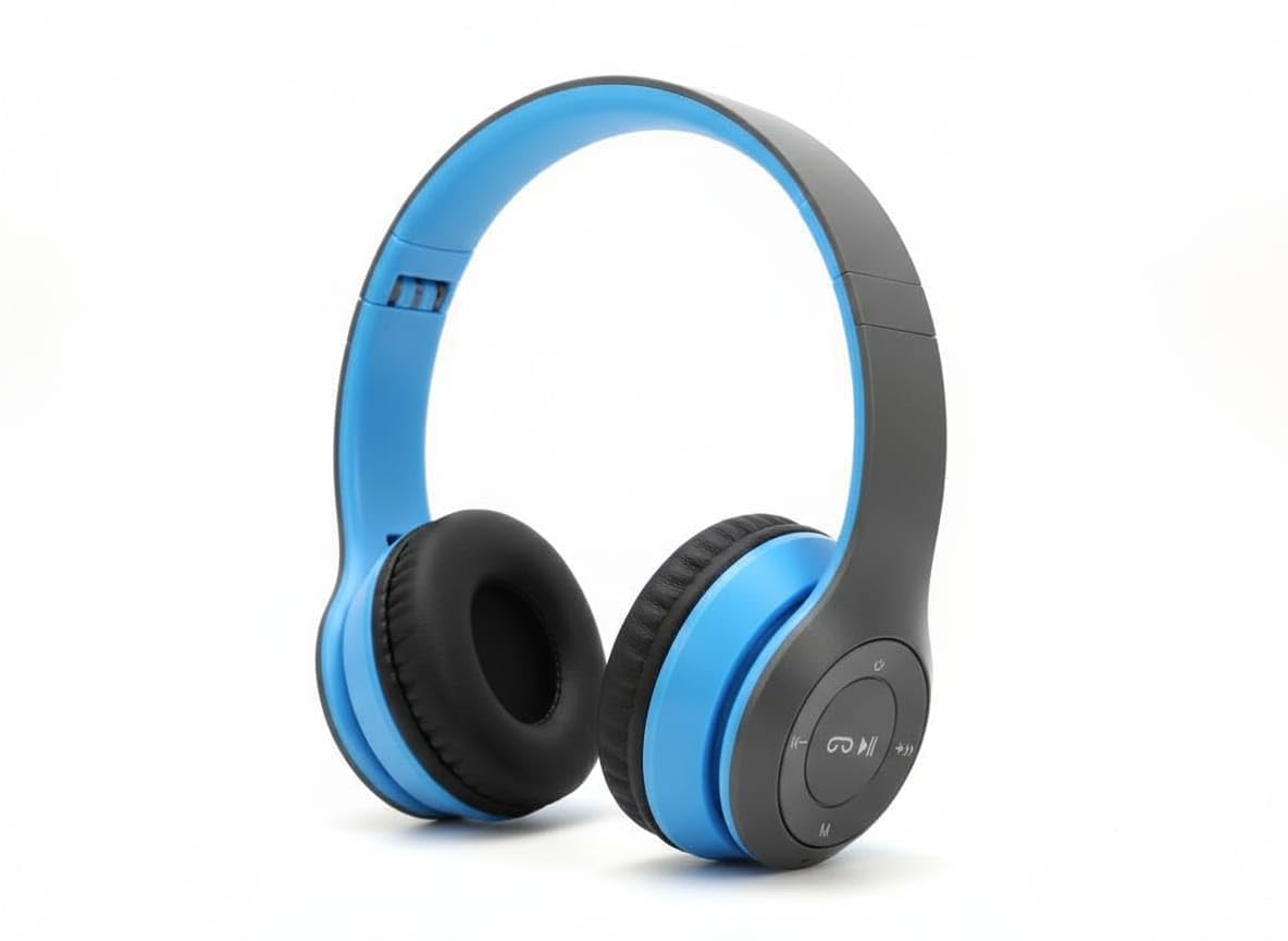 P47 Wireless Bluetooth Headphones with Deep Bass Sound,Comfortable Cushioned Earpads for Music and Calls (Blue)